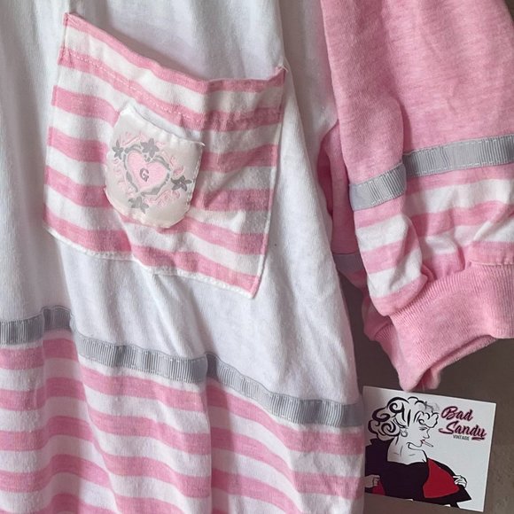 Vintage Gitano Pink & White Striped Short Sleeve Mock T-Neck T-Shirt - Picture 3 of 10